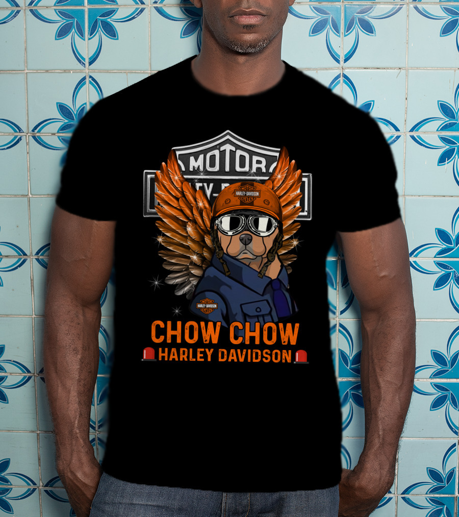 Chow Chow Harley Davidson Motor Big Legend Wings Orange Helmet T-Shirt