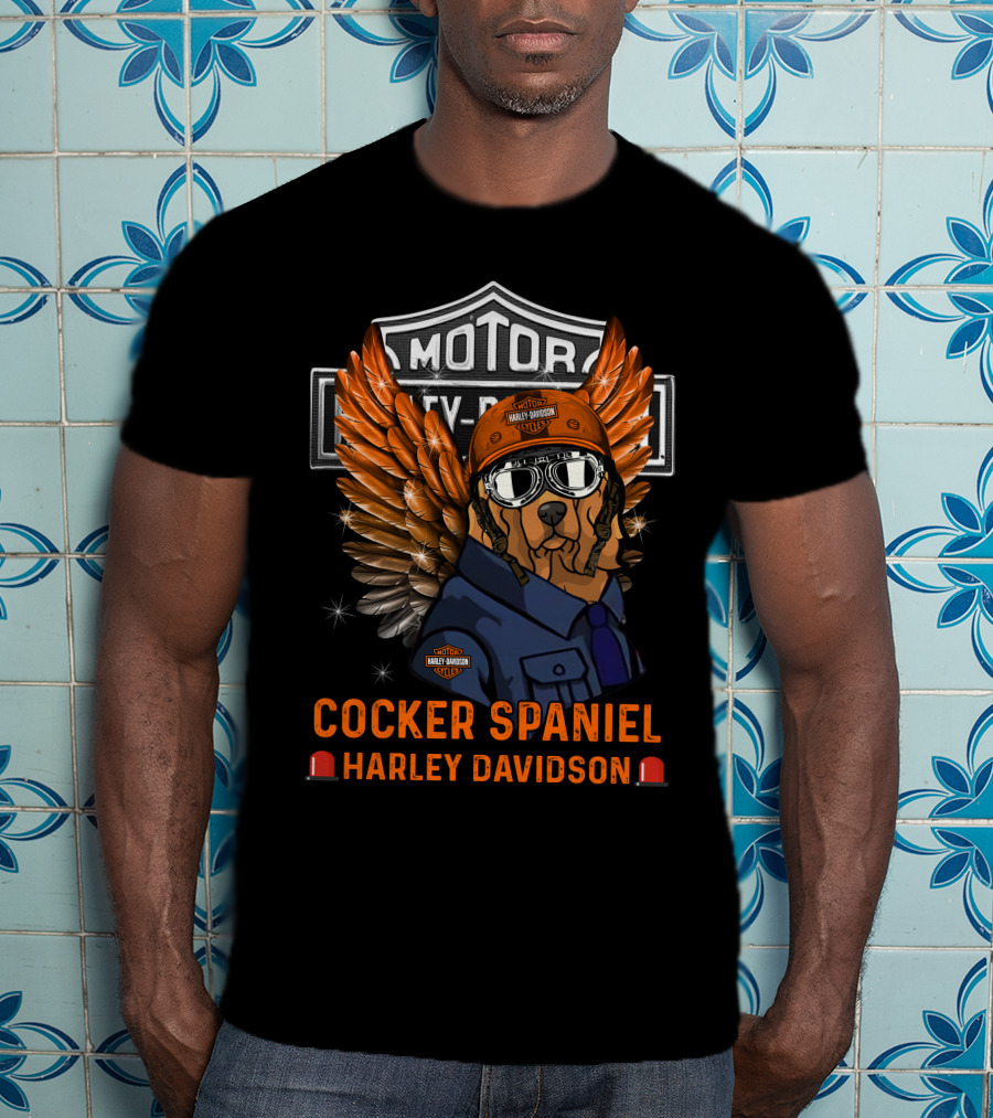 Cocker Spaniel Harley Davidson Motor Winged Dog T-Shirt
