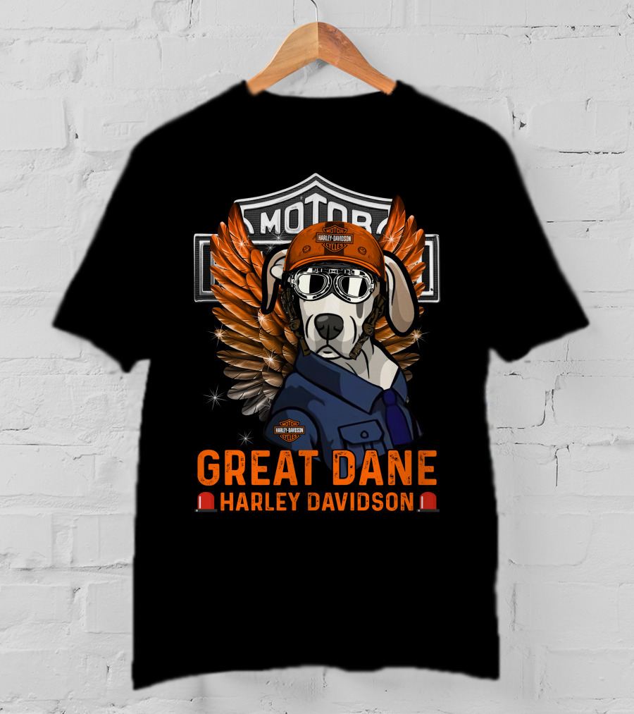 Harley Davidson Great Dane Motorcycle Wings Motor Cycles Rider T-Shirt