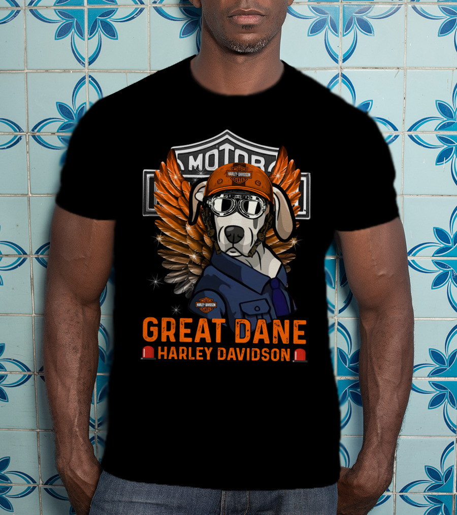 Harley Davidson Great Dane Motorcycle Wings Motor Cycles Rider T-Shirt