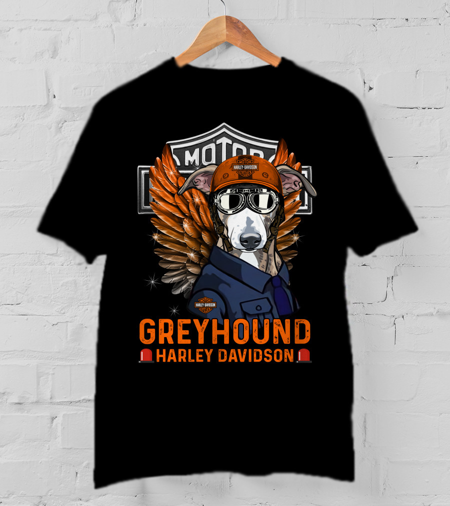 Greyhound Harley Davidson With Wings And Helmet T-Shirt