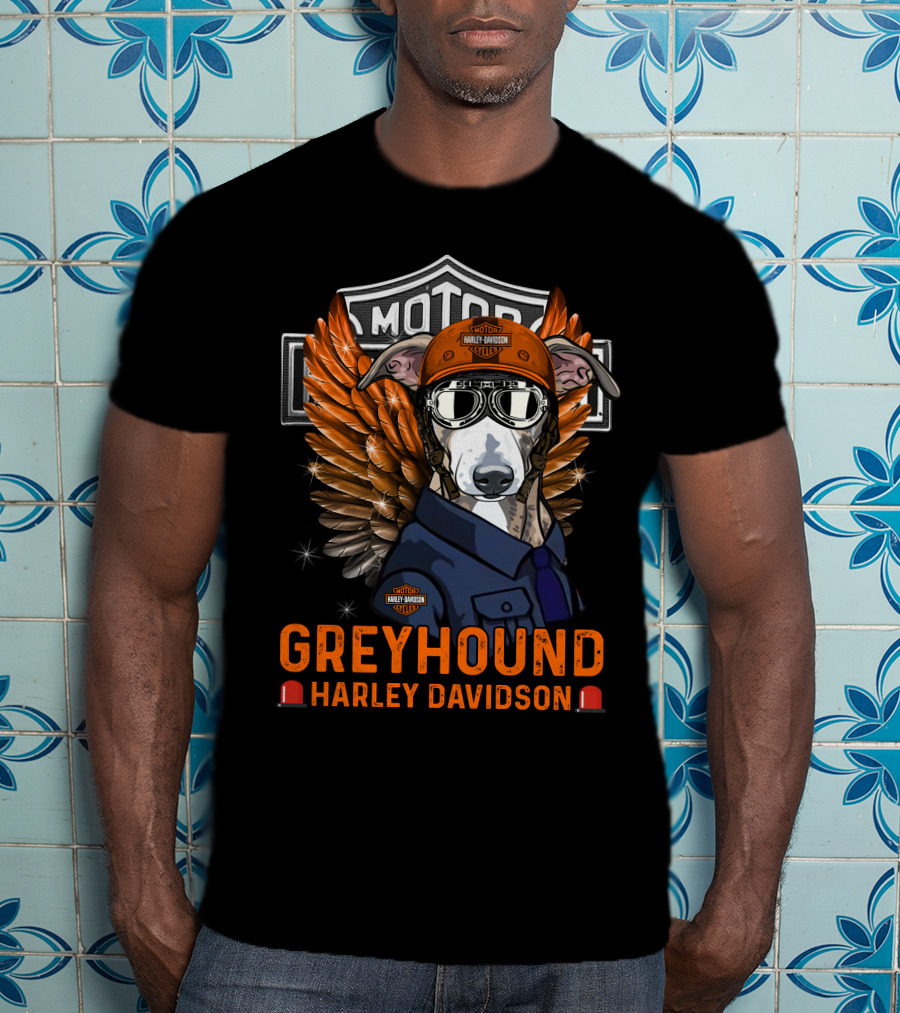 Greyhound Harley Davidson With Wings And Helmet T-Shirt