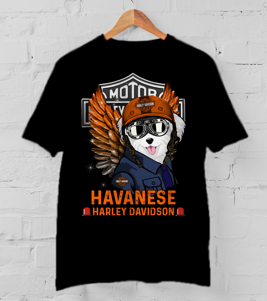 Havanese Harley Davidson Motorcycles Winged Dog Helmet T-Shirt