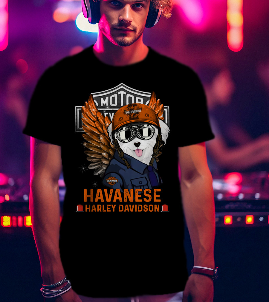 Havanese Harley Davidson Motorcycles Winged Dog Helmet T-Shirt