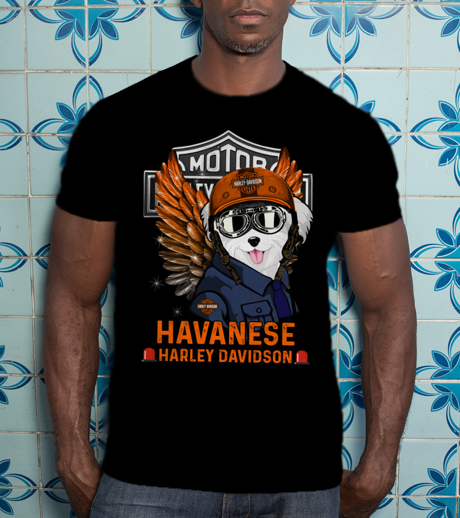Havanese Harley Davidson Motorcycles Winged Dog Helmet T-Shirt