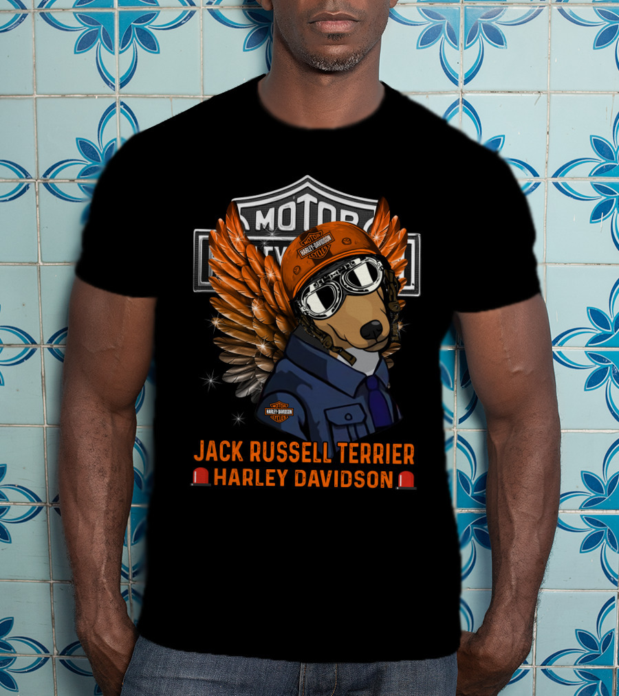 Jack Russell Terrier Harley Davidson Motorцикле Winged Helmet Rider T-Shirt