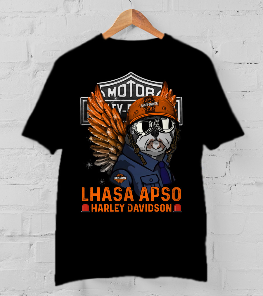 Lhasa Apso Harley Davidson Motor City Wings T-Shirt