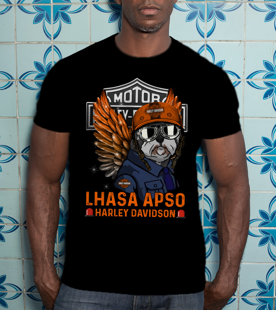 Lhasa Apso Harley Davidson Motor City Wings T-Shirt