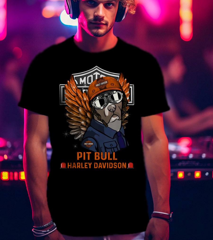 Harley Davidson Pit Bull Motorcycle Wings T-Shirt