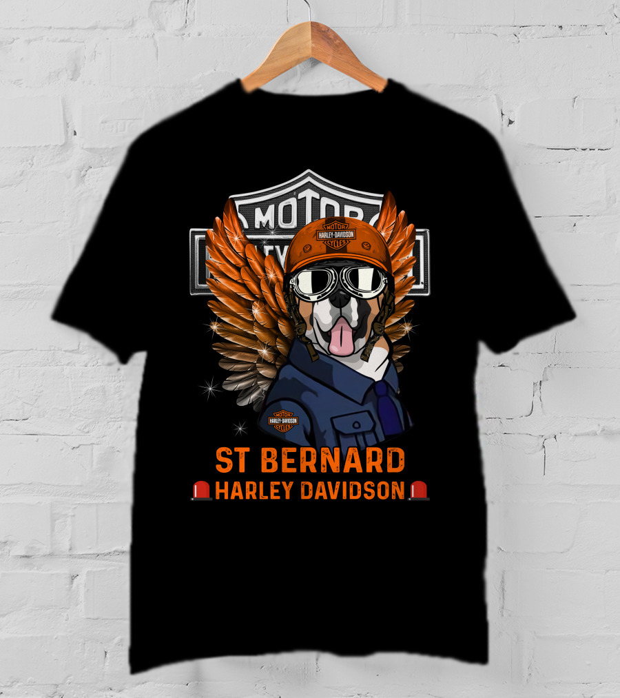 St Bernard Harley Davidson Hd Motor Cycles Wings T-Shirt
