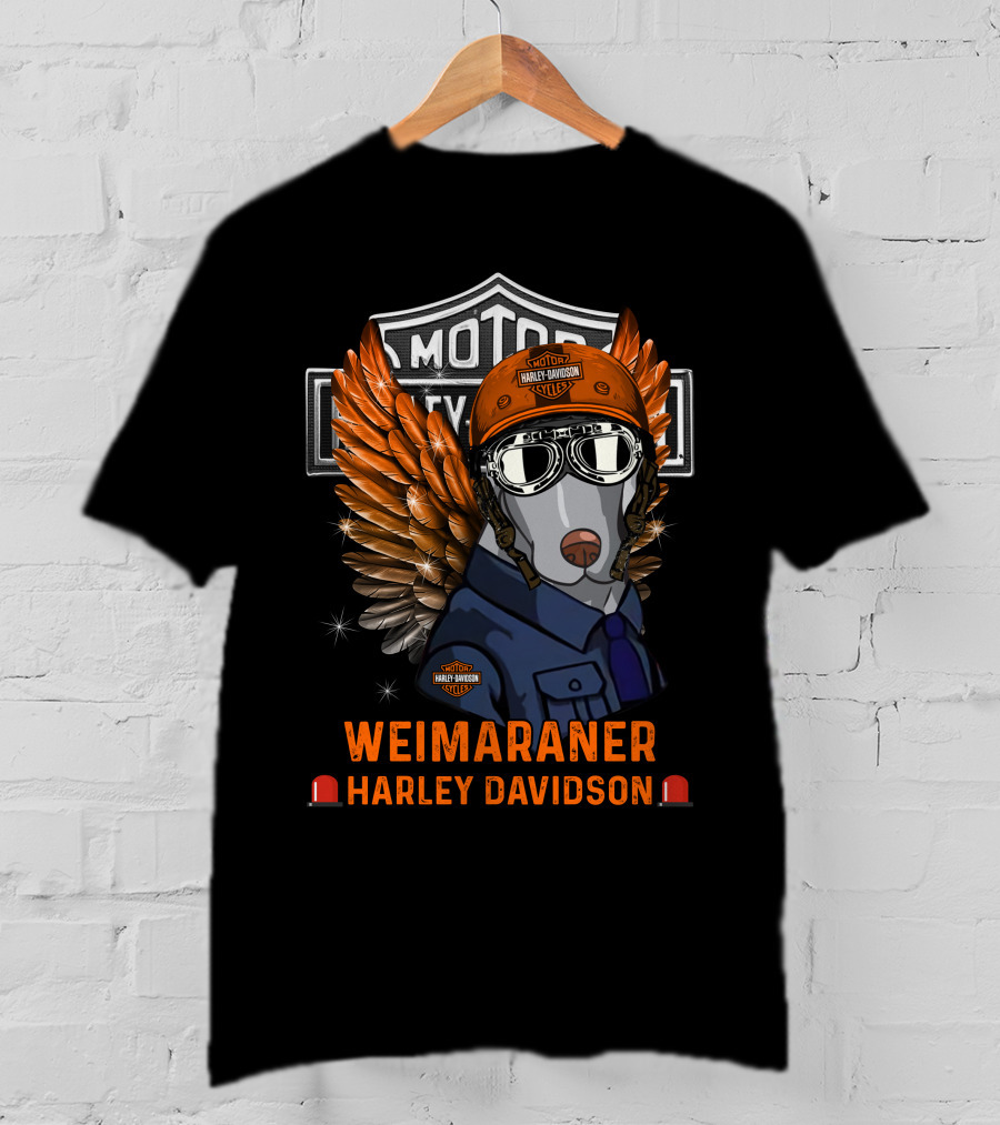 Weimaraner Harley Davidson Motor Cycles Winged Helmet T-Shirt