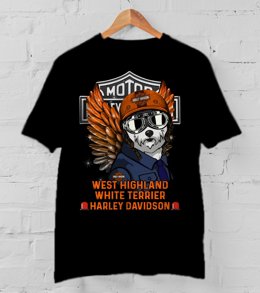 West Highland White Terrier Harley Davidson Moto Wings Rider T-Shirt
