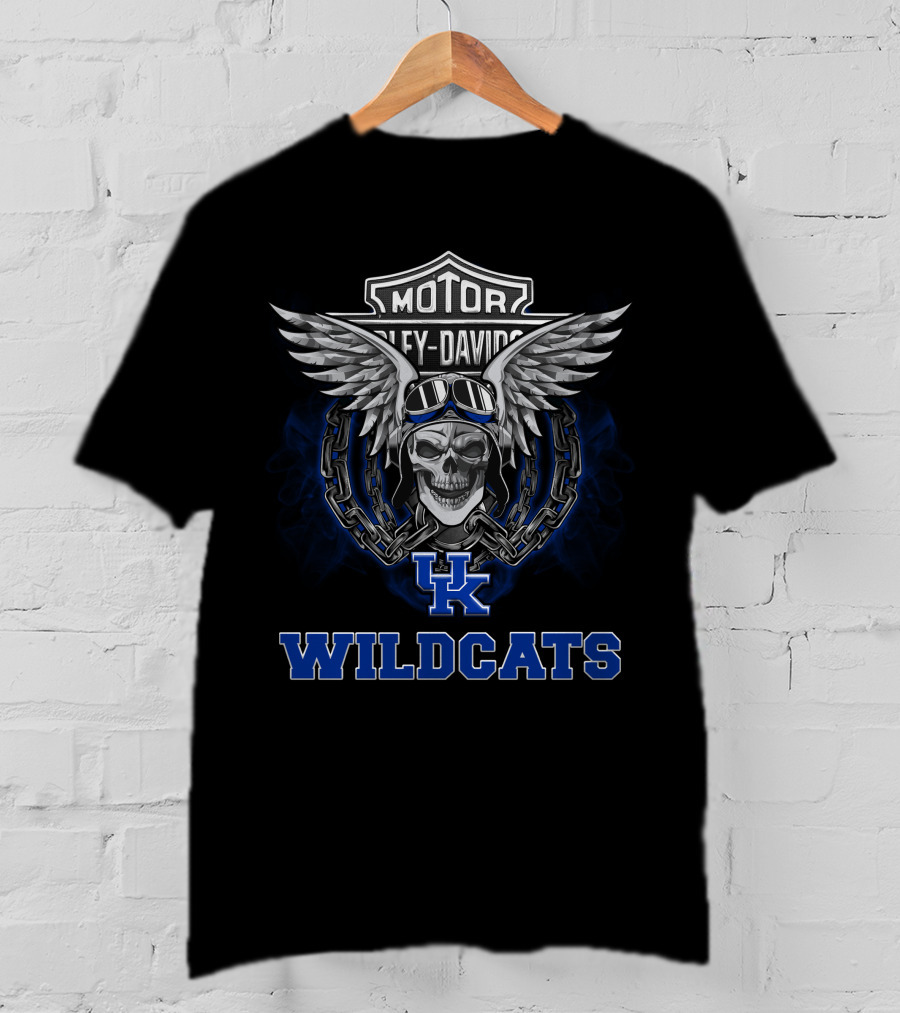 Kentucky Wildcats Harley Davidson Skull Wings Logo Ncaa Football Fans T-Shirt