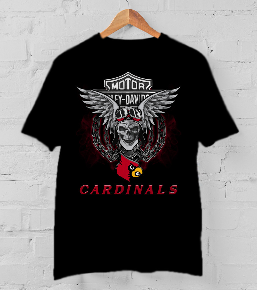 Louisville Cardinals Skull Wings Harley Davidson Ncaa Football Fans T-Shirt