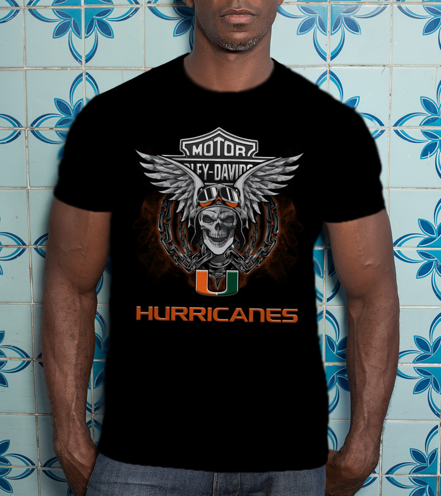 Motor Harley Davidson Hurricanes Ncaa Football Fans Miami T-Shirt