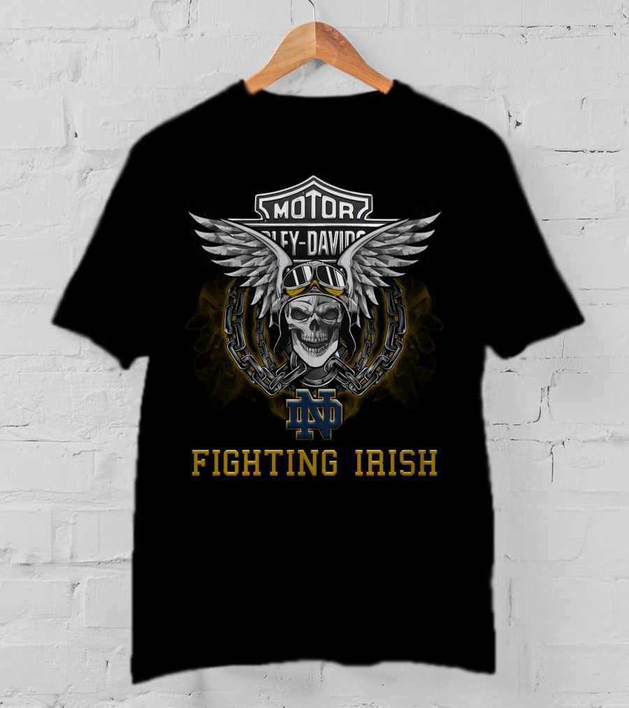 Motorcycle Skull Nd Fighting Irish Ncaa Football Fans T-Shirt