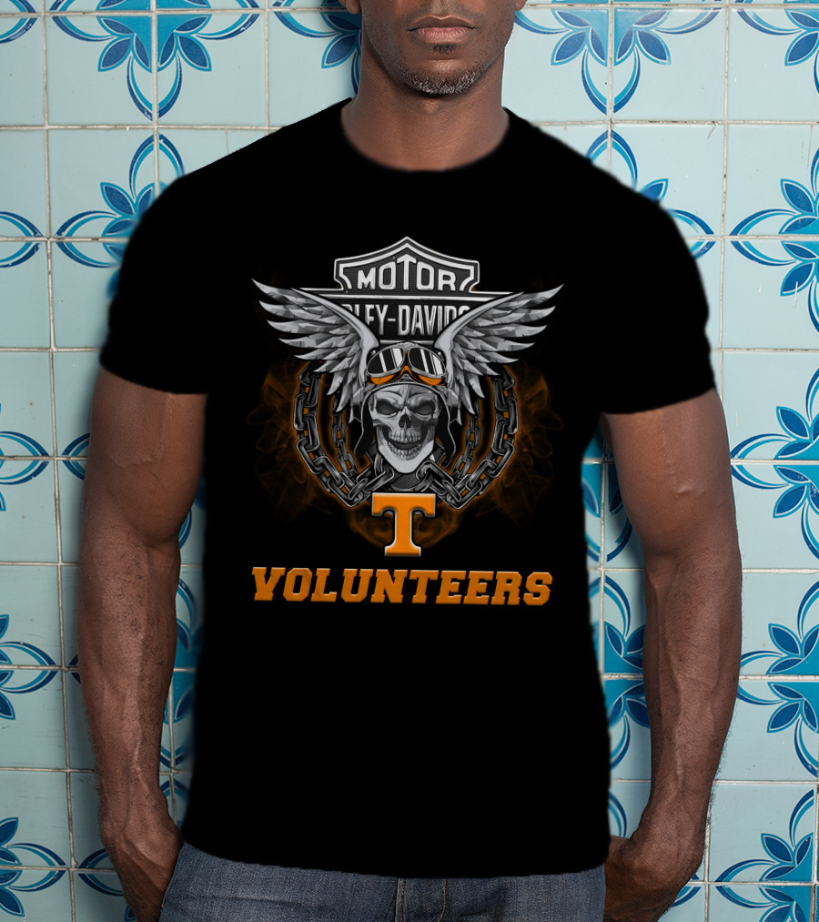 Harley Davidson Motor Skull Wings Goggles Chains Tennessee Volunteers T-Shirt