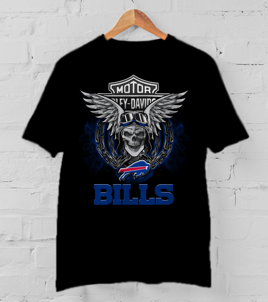 Motor Harley Davidson Buffalo Bills Nfl Football Fans Skull Wings T-Shirt