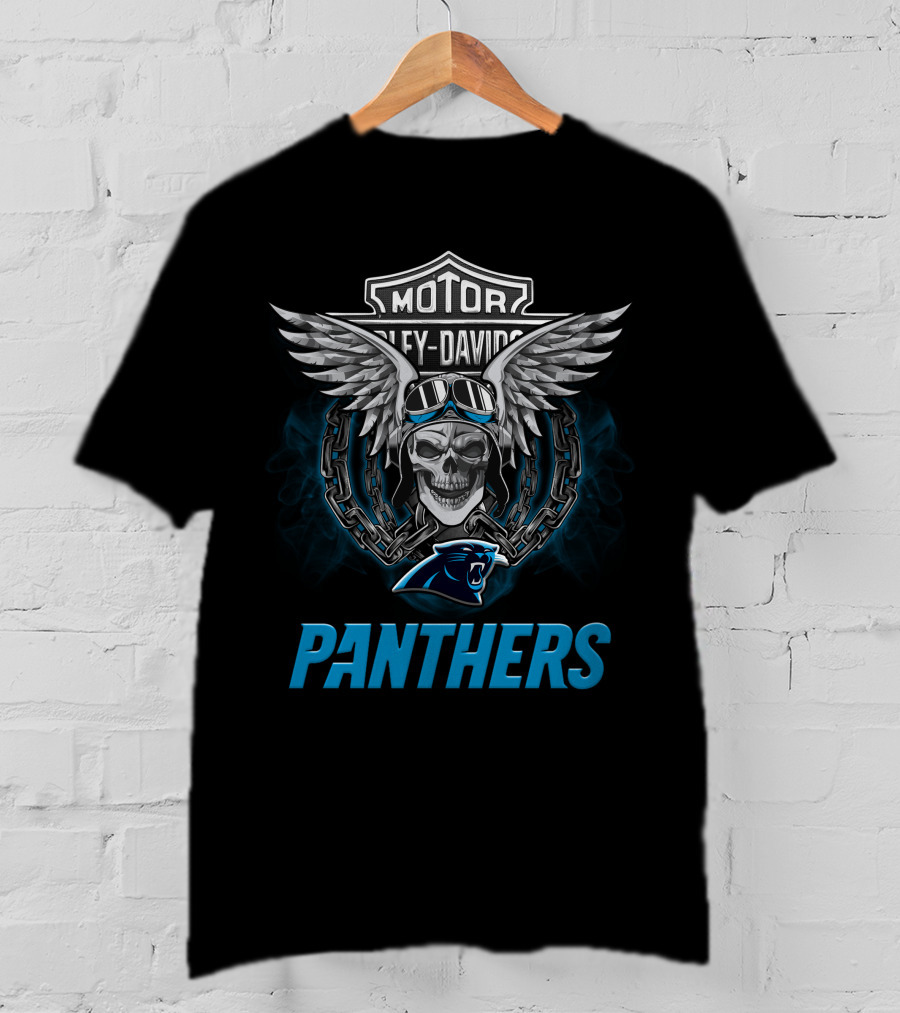 Motor Harley Davidson Wings With Panthers Nfl Football Fans T-Shirt