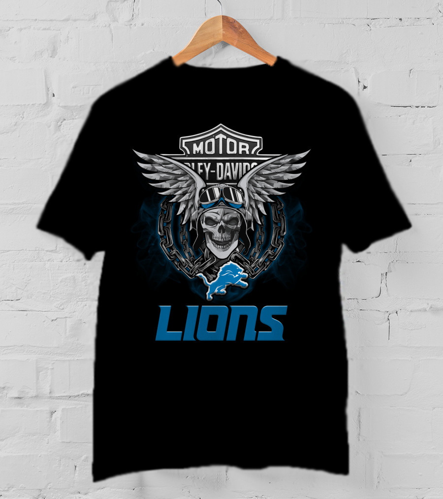 Motor Harley Davidson Nfl Detroit Lions Fans T-Shirt