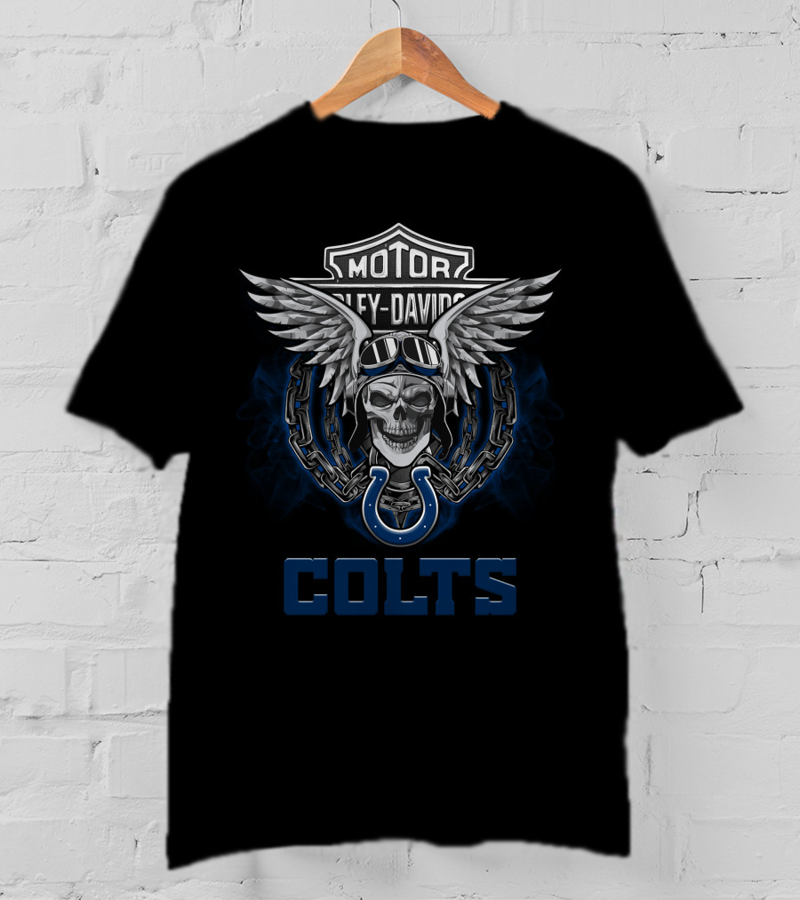 Motor Harley Davidson Skull Wings Colts Nfl Football Fans T-Shirt