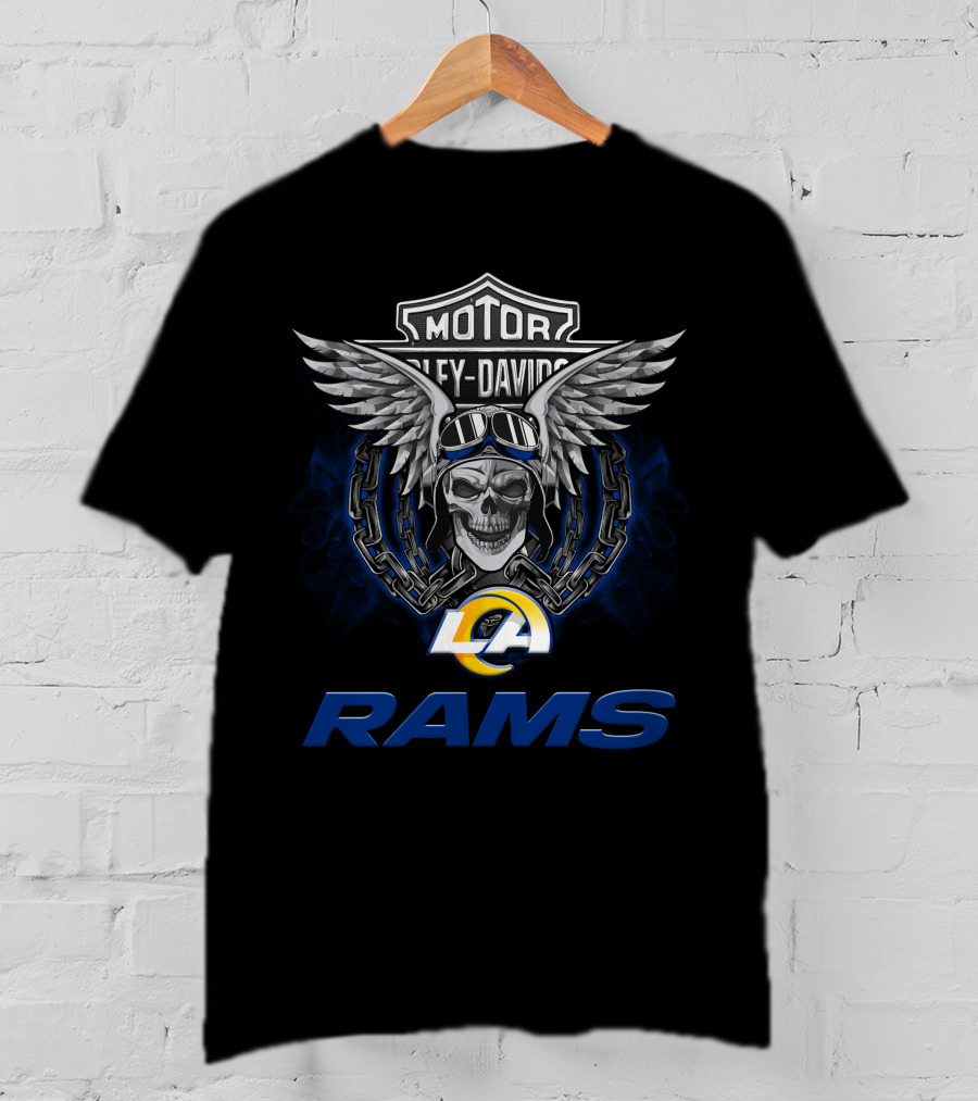 Motor Harley Davidson La Rams Nfl Football Fans Skull Wings T-Shirt