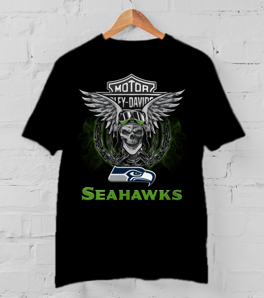 Seahawks Skull Wings Harley Davidson Nfl Football Fans T-Shirt
