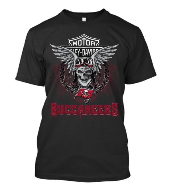 Tampa Bay Buccaneers Harley Davidson Skull With Wings Nfl Football Fans T-Shirt