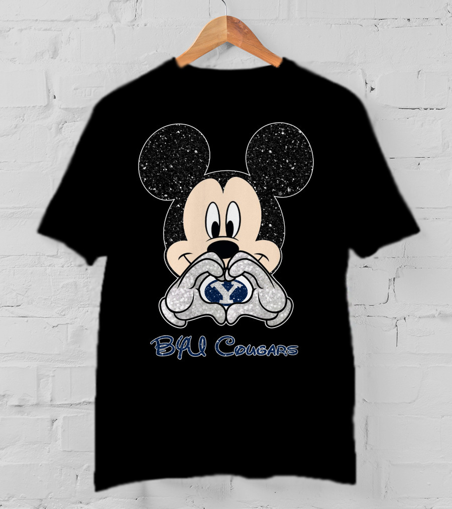 Mickey Mouse Heart Hands BYU Cougars Fan T-Shirt