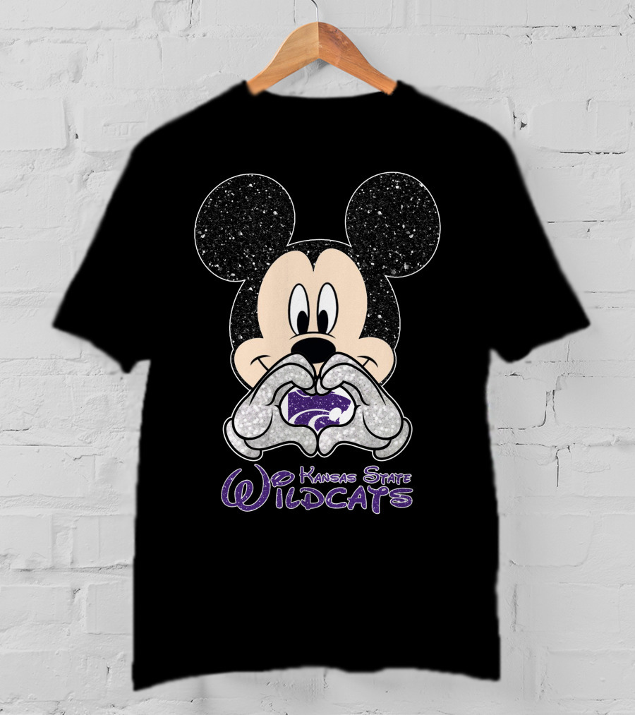 Mickey Love Kansas State Wildcats Glitter Heart T-Shirt