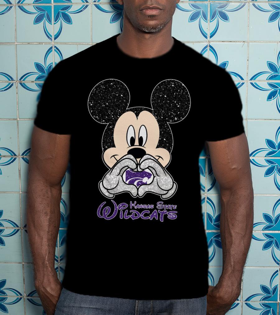 Mickey Love Kansas State Wildcats Glitter Heart T-Shirt