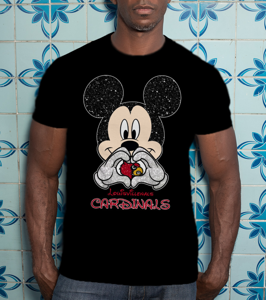 Mickey Love Louisville Cardinals Fan Art Mickey Ears Head With Cardinal T-Shirt