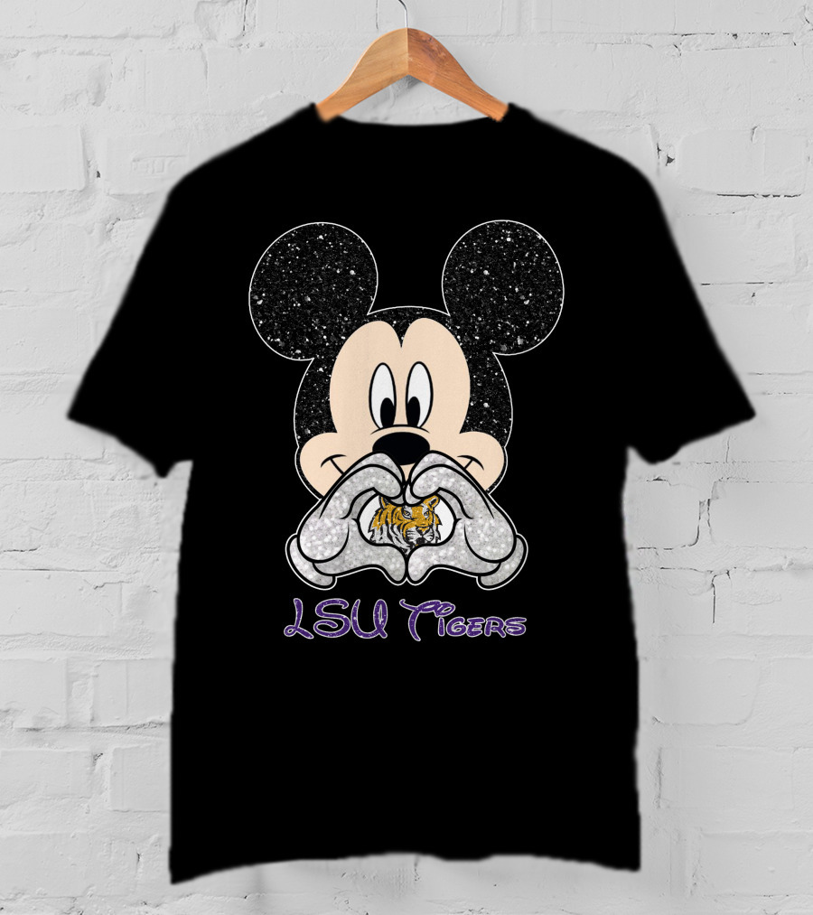 LSU Tigers Mickey Heart Glitter Fan T-Shirt