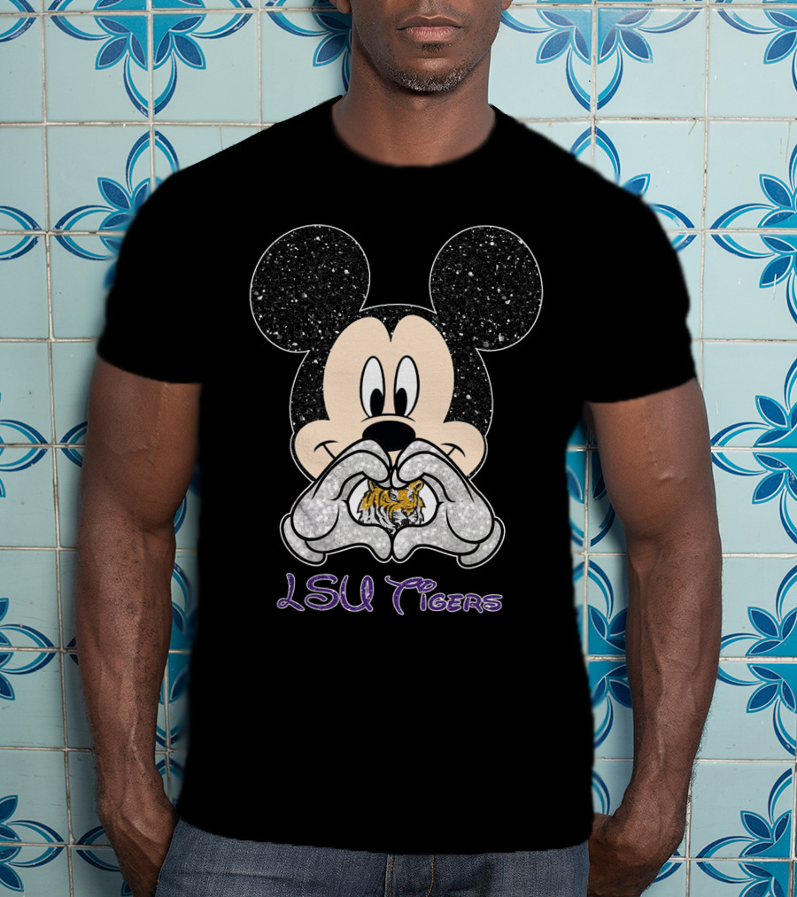 LSU Tigers Mickey Heart Glitter Fan T-Shirt