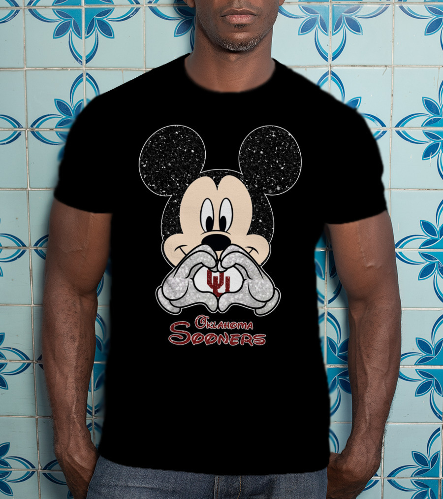 Mickey Oklahoma Sooners OU Heart Hands T-Shirt