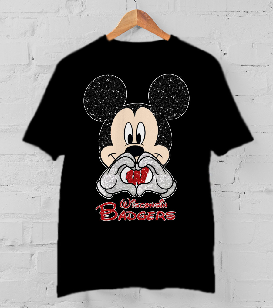 Mickey Wisconsin Badgers Heart Hands Icon With W T-Shirt