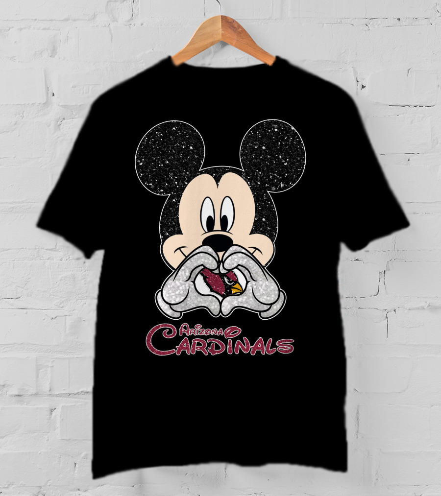 Mickey Mouse Heart Glitter Arizona Cardinals T-Shirt