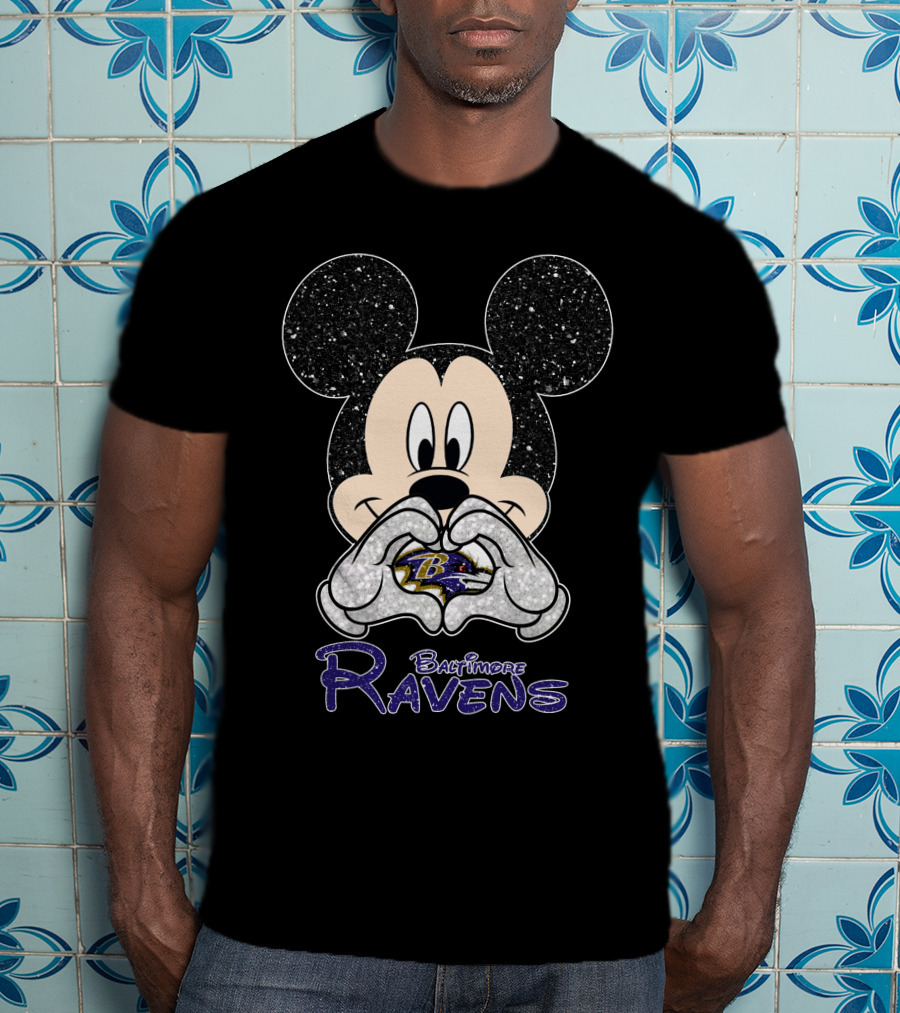 Mickey Baltimore Ravens Love Heart T-Shirt