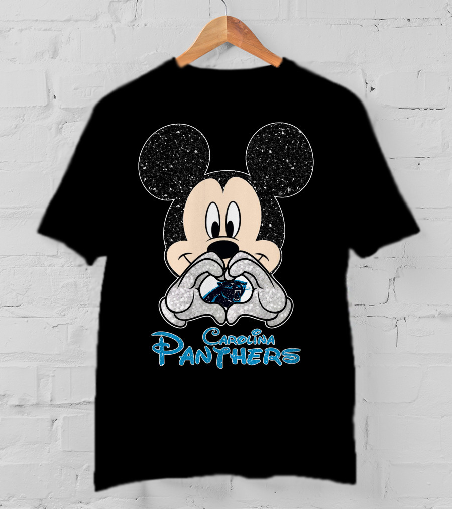 Mickey Carolina Panthers Glitter Heart T-Shirt