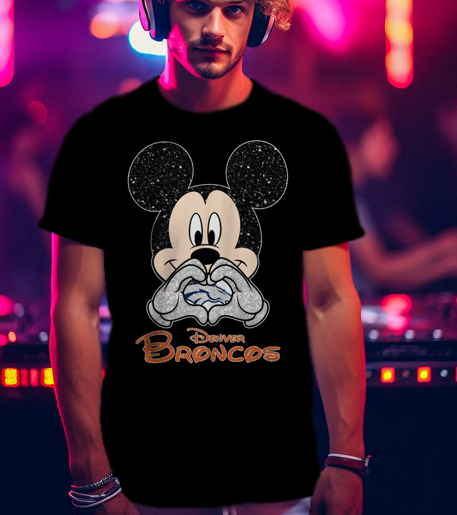 Mickey Denver Broncos Heart Hands T-Shirt