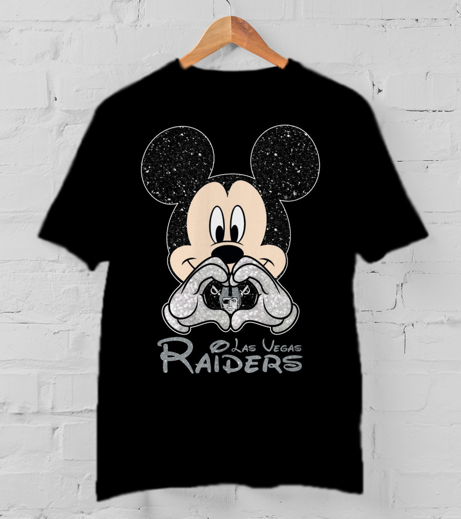 Mickey Mouse Las Vegas Raiders Heart Hands T-Shirt