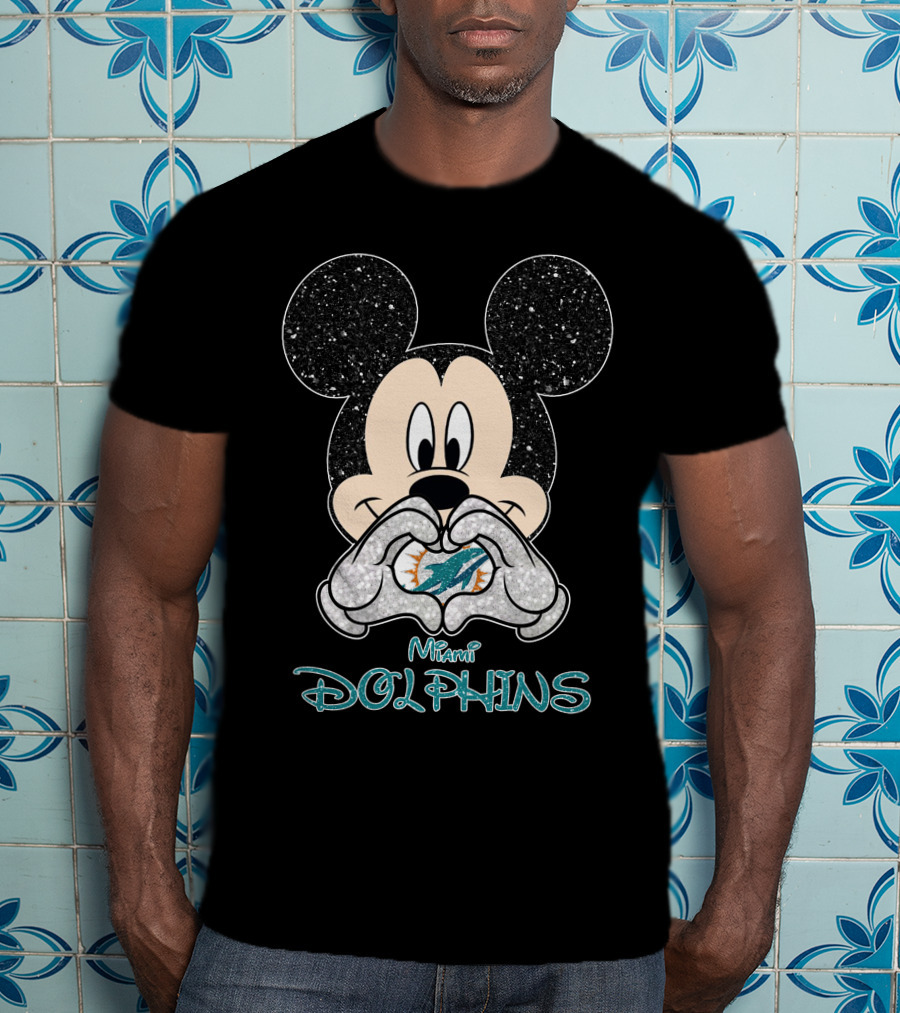 Mickey Miami Dolphins Heart Hands T-Shirt