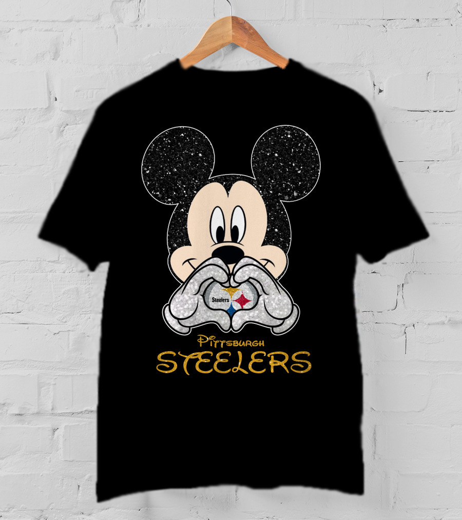 Mickey Pittsburgh Steelers Sparkle Heart T-Shirt