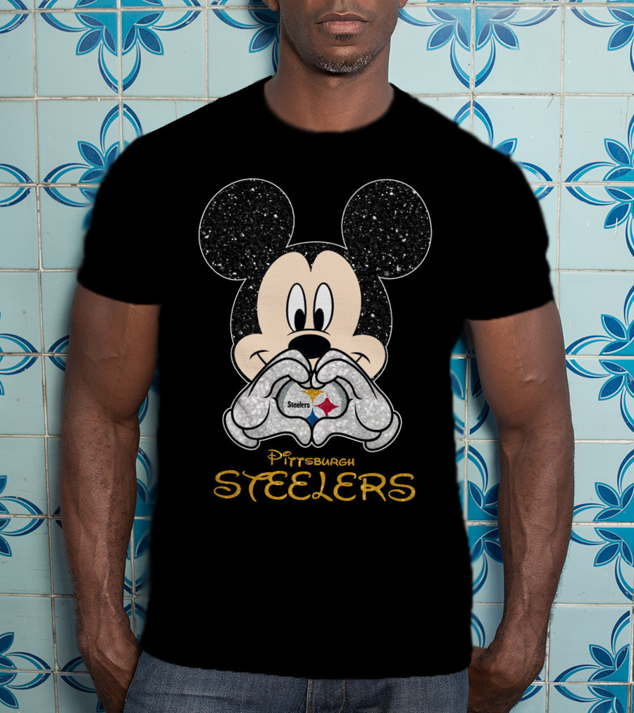 Mickey Pittsburgh Steelers Sparkle Heart T-Shirt