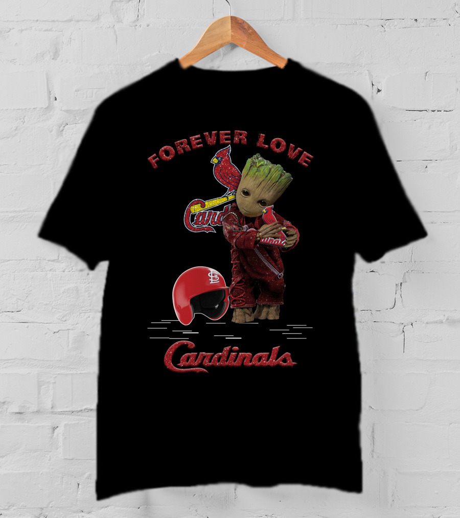 Forever Love St. Louis Cardinals With Groot Helmet Hug For MLB Fans T-Shirt