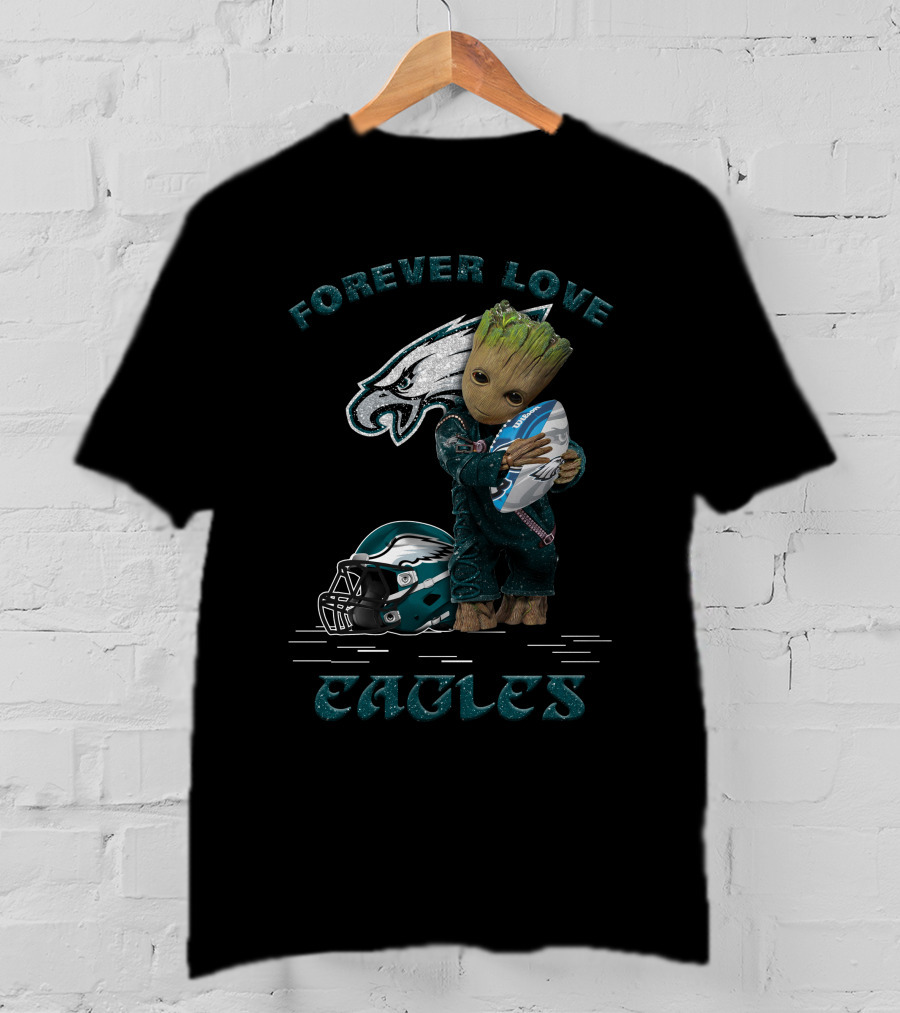 Forever Love Eagles Groot Hugging Football Philadelphia Helmet T-Shirt