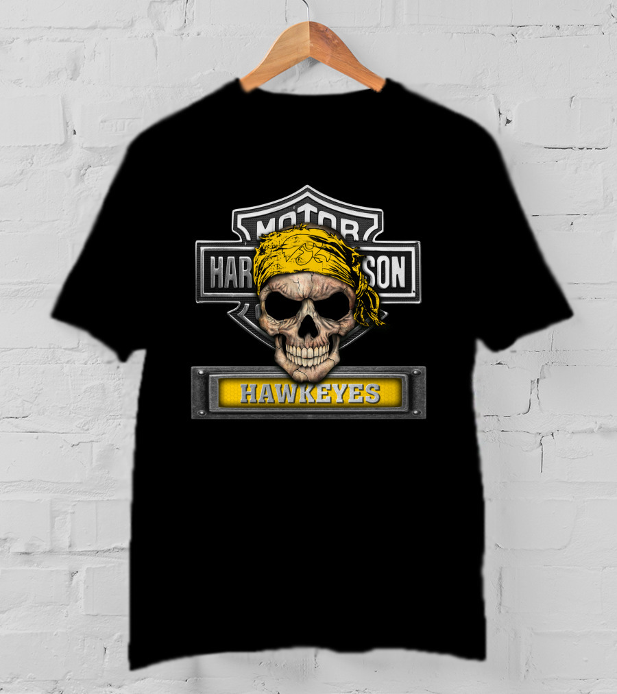 Harley Davidson Skull Yellow Bandana Iowa Hawkeyes T-Shirt