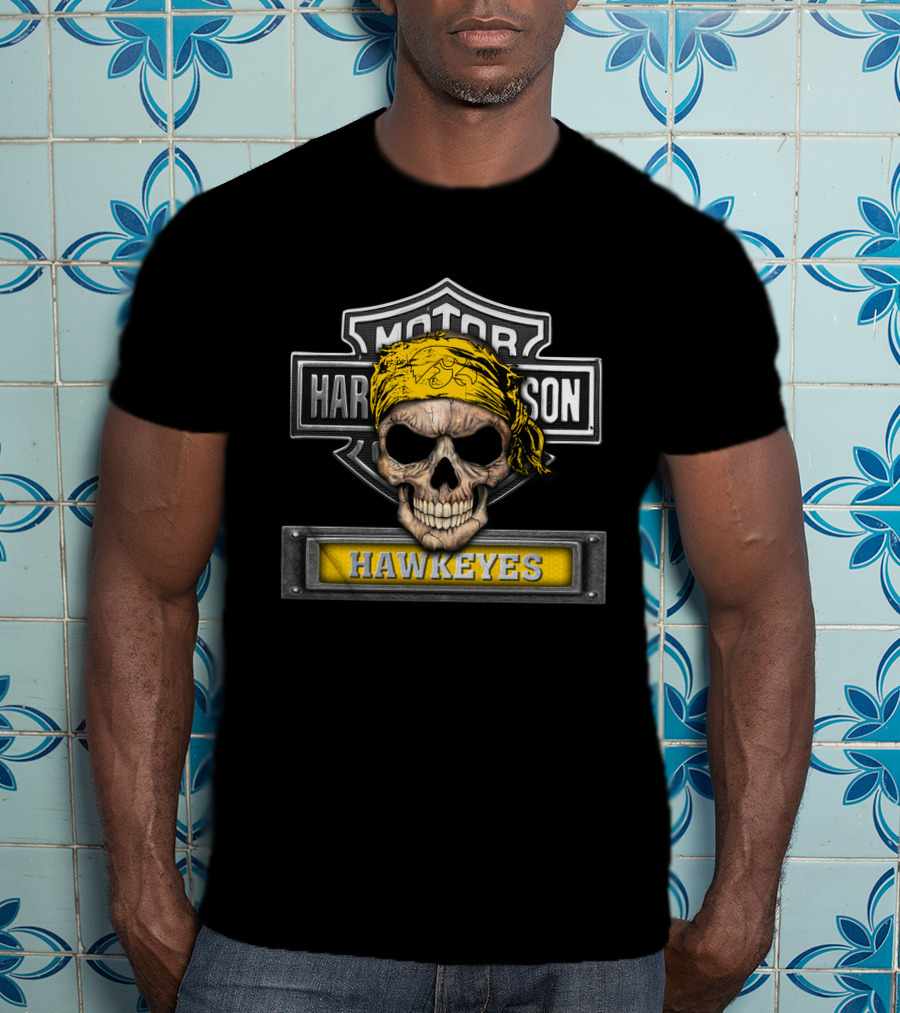 Harley Davidson Skull Yellow Bandana Iowa Hawkeyes T-Shirt