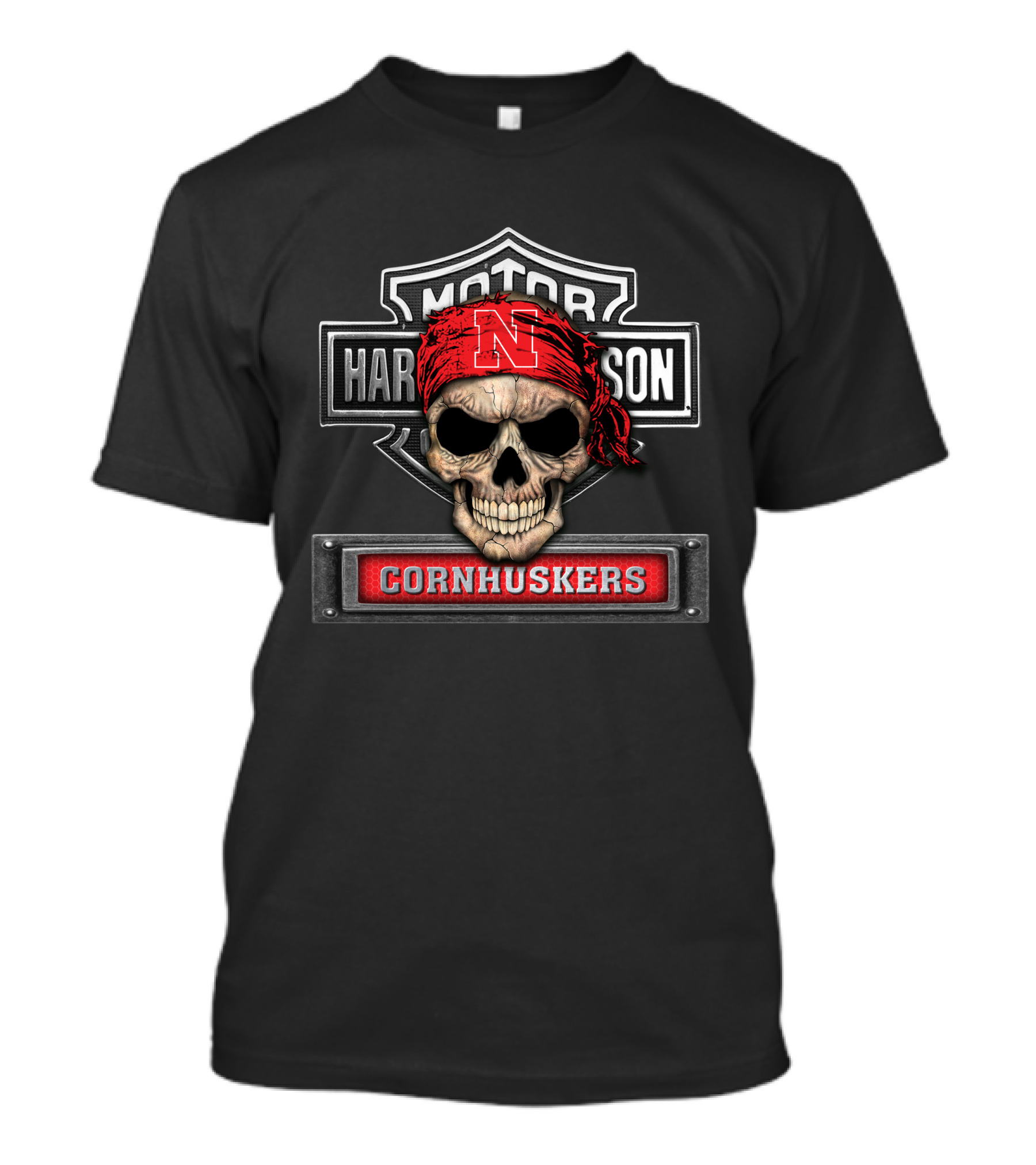 Motor Harley Davidson Cornhuskers Nebraska N Skull Bandana T-Shirt