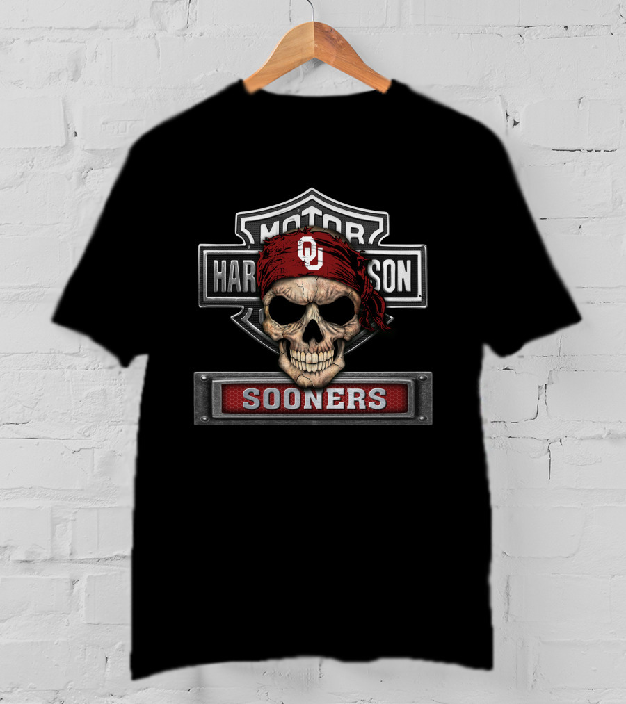 Motor Harley Davidson Ou Sooners Skull Bandana T-Shirt
